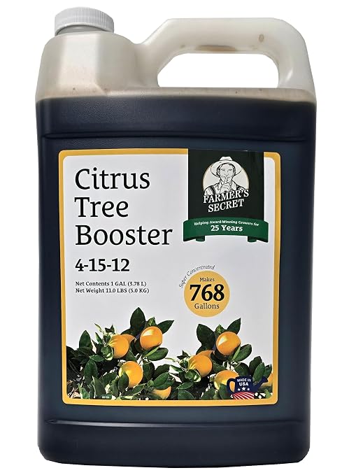 Farmer's Secret Citrus Tree Booster Fertilizer (128oz) - Super Concentrated - Formulated for All Citrus Trees Including All Types of Lemons, Limes, and Oranges - Outdoor and Indoor/Container Trees