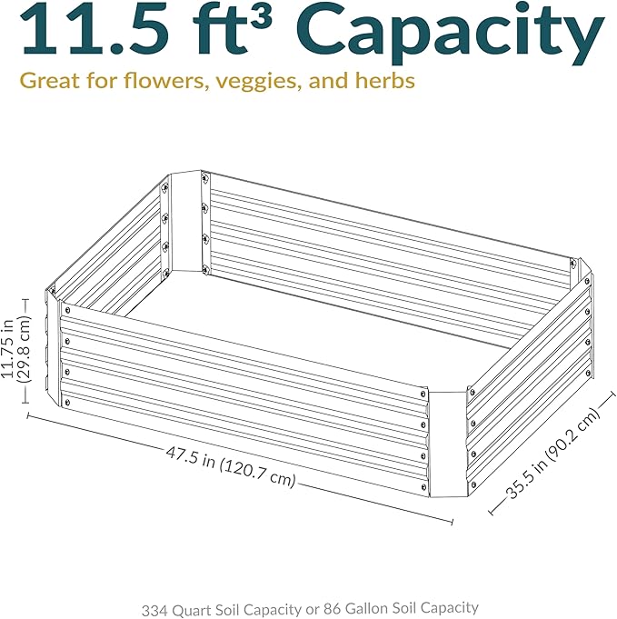 Sunnydaze Galvanized Raised Garden Bed Kit - 4x3x1 ft Outdoor Raised Garden Bed - Metal Planter Box for Vegetables, Flowers, Herbs - Silver - 4' x 3' Rectangle