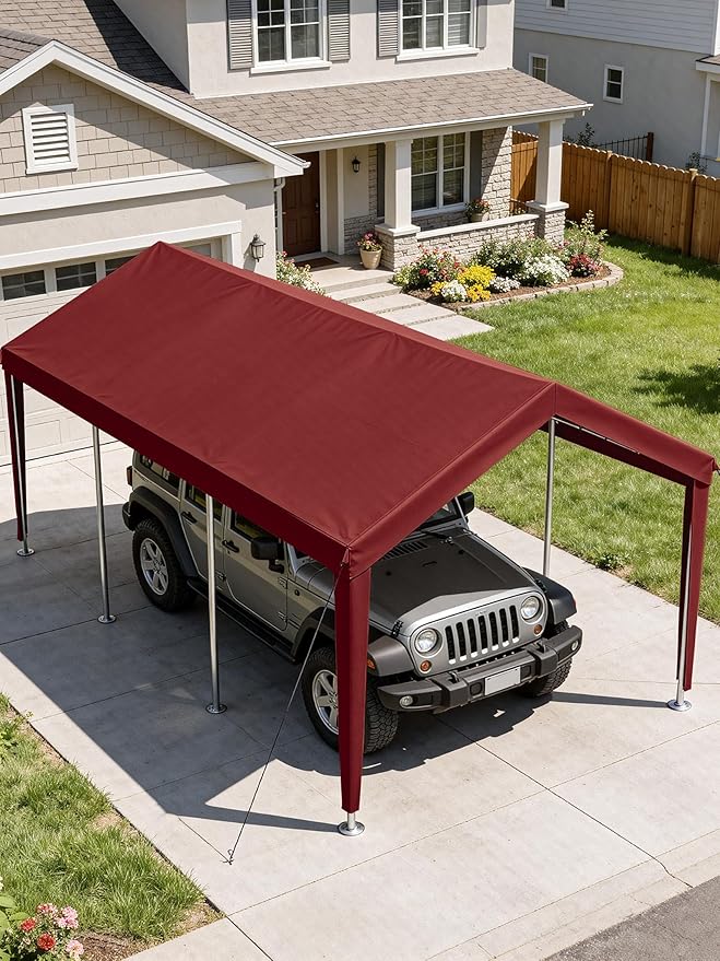 12 x 20 Ft Carport Replacement Cover, Heavy Duty Outdoor Car Tarp Canopy, Waterproof & UV Protected Tear Oxford Tarp with Ball Bungees (Frame is Not Included)