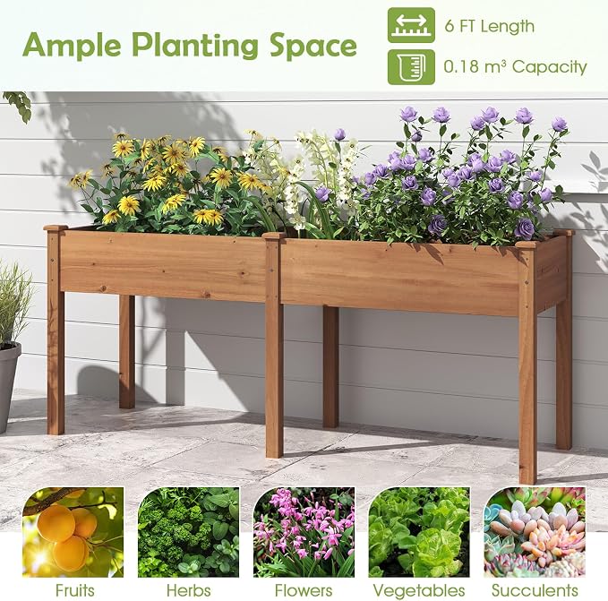 Giantex Raised Garden Bed, Elevated Wood Planter Box with Drain Hole, Gardening Planter Raised Bed for Planting Vegetables Flowers Succulents Herbs, 73" Lx23 Wx30 H