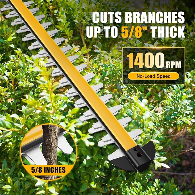 Cordless Hedge Trimmer Compatible with DeWalt 20V MAX Battery, 22-Inch Electric Bush Trimmer with Dual-Action Blade, 5/8-Inch Cutting Capacity, Lightweight Shrub Trimmer for Gardening (Tool Only)