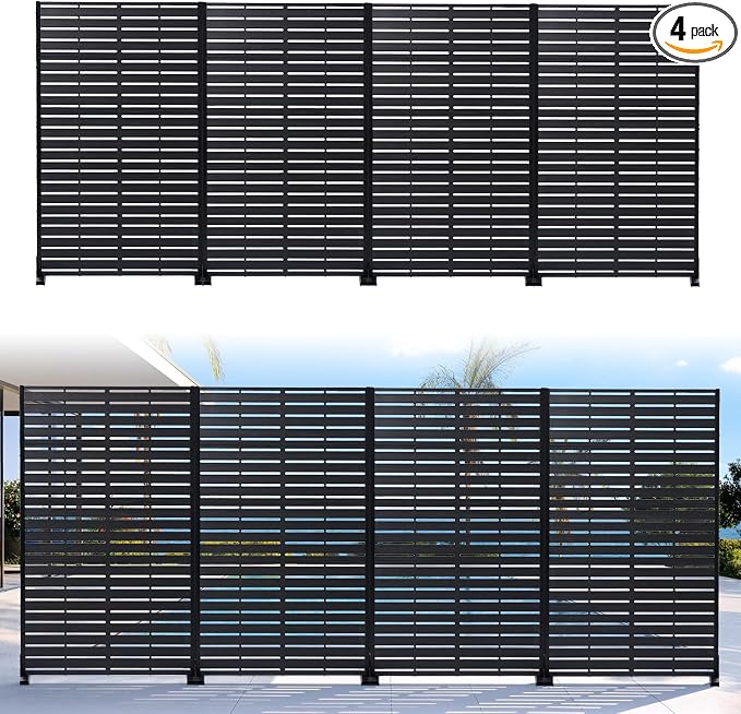 Privacy Screen Outdoor 60" Hx35 W Freestanding Privacy Panel with Stand, HDPE Decorative Privacy Fence with Louver Pattern 5 Panels, Patio Divider Screen, Privacy Screens for Outside