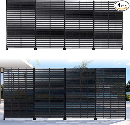Privacy Screen Outdoor 60" Hx35 W Freestanding Privacy Panel with Stand, HDPE Decorative Privacy Fence with Louver Pattern 5 Panels, Patio Divider Screen, Privacy Screens for Outside