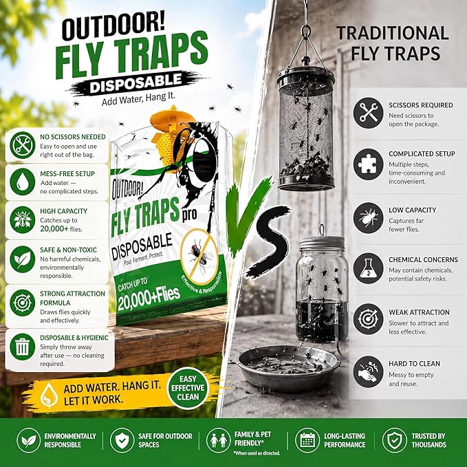 Fly Traps Outdoor Hanging 9 Pack, Add Water Outdoor Flying Insect Trap Fly Traps, Portable Disposable Fly Catcher for Patio, Backyard, Ranch & Garbage Areas