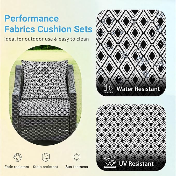 IPYNBAP Outdoor Cushions for Patio Furniture,Outdoor Seat Cushion Set 24 x 24 x 4 Inch,Waterproof & Fade Resistant Outdoor Chair Cushions,Deep Patio Chair Cushion with Removable Cover,Black Geometry