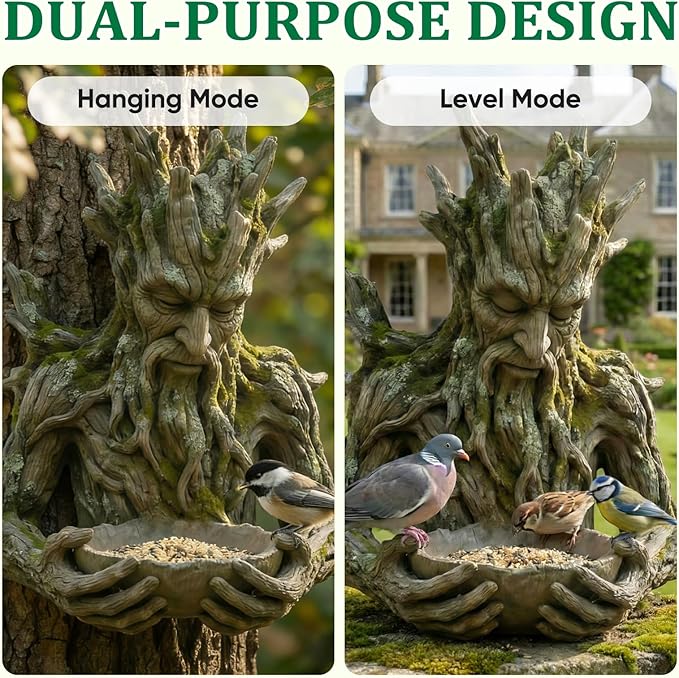 The Quiet Offering A Tree-Integrated Bird Feeding Sculpture, Outdoor Millennial Ancient Tree Bird Feeder, with Hidden Keyhole Hanger,Tree Faces Decor,Yard