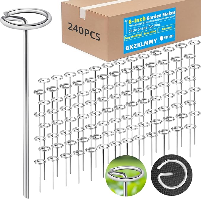 240 Pcs Thick 11 Gauge 0.12 IN Circle Top Landscape Fabric Pins Hard Holding,6 Inch Galvanized Landscape Fabric Stakes, for Tent, Weed Barrier Fabric, Plant Cover,Landscape Pins Stronger Not Easy Bend