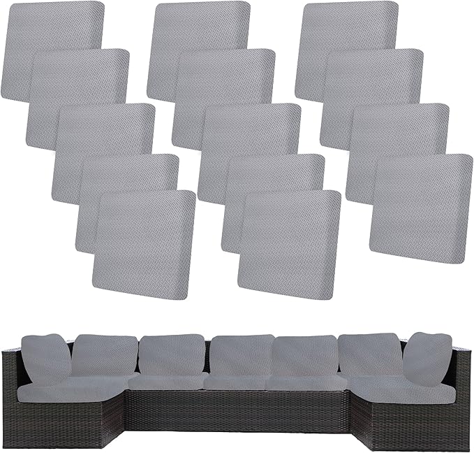 BIETYONE 14Pcs Stretch Patio Cushion Covers,Outdoor Couch Covers Replacement,Outdoor Couch & Sofa Slipcovers,for Patio Furniture Cushion Covers,Washable Reusable Furniture Protector (Grey,Cover Only)