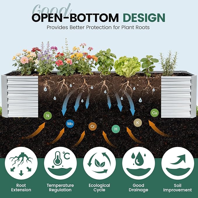 G GOOD GAIN 8x2x2 ft Galvanized Raised Garden Bed Kit, Large Metal Planter Box Outdoor for Vegetables, Flowers, Herbs, 240 Gallon Capacity Deep Root Design, Silver