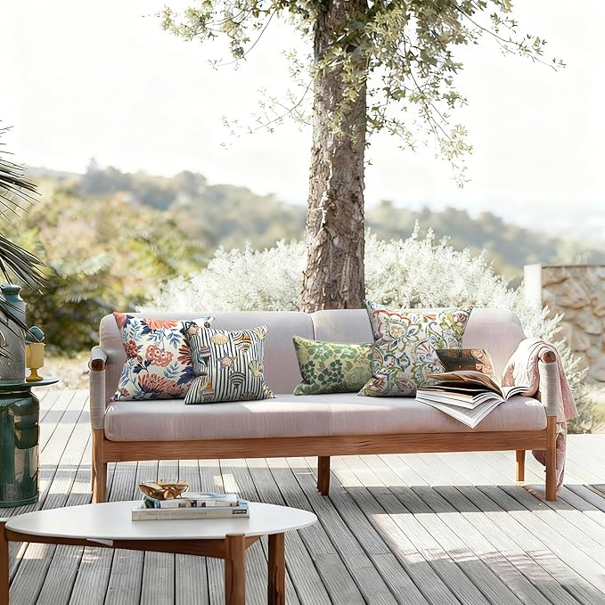 LVTXIII 2 Pack Outdoor Pillow Covers ONLY 18x18 Inch, Water-Repellent Square Decorative Cushion Covers for Patio Furniture, Garden, Sofa, Vibrant Blossom