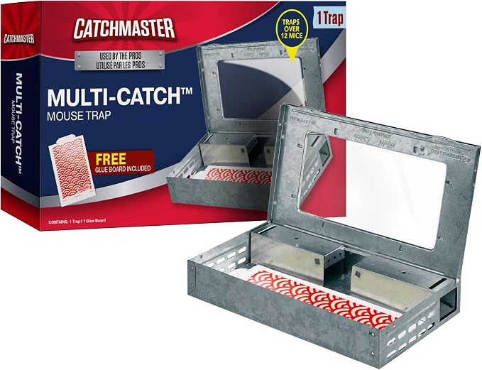 Catchmaster Multi-Catch Mouse Trap, Humane Mouse Trap Indoor for Home, Includes 1 Replaceable Glue Board, Live Catch Pest Control for Garage & Shed