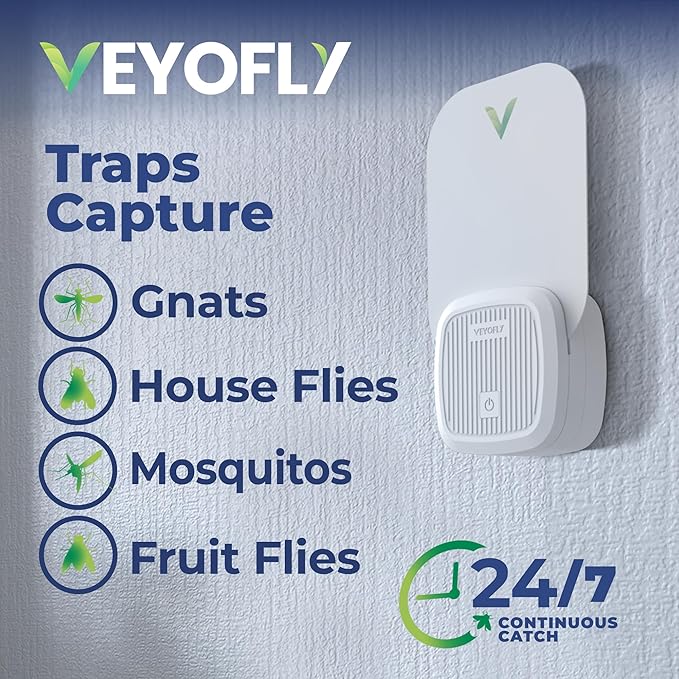 VEYOFLY Fly Catcher Indoor, Fly Trap, (4 Device + 6 Refills) Fruit Fly Traps for Indoors, Gnat Traps for House Indoor, Bug Killer, Fly Trap, Plug in Light Flying Insect Trap