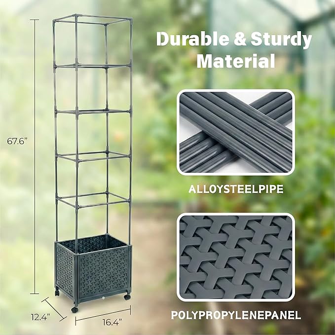 Raised Garden Bed Tomato Planter Box with Trellis, 67.6" Tomato Planters Cage w/Self-Watering for Climbing Plants Vegetables, Patio Indoor Outdoor