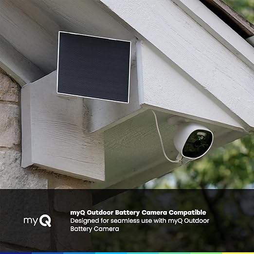 myQ Solar Panel for myQ Outdoor Battery Camera, 6.5 Foot (2m) USB-C Cable, Waterproof, 3.8W and 5V, 360° Rotation & 180° Tilt