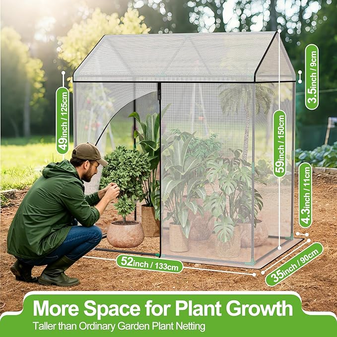 SPECILITE 51"x35"x49" Walk-in Garden Plant Netting Mesh Cover, Crop Cage with Frame and Zippered Door, Plant Protectors from Animals, Plant Protection Tent for Vegetables, Fruits, White