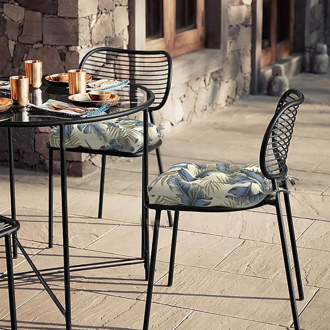 LVTXIII Outdoor U-Shaped Wicker Seat Cushion, Decorative Tufted Chair Pads Round Back Seat Cushion Set for Patio Garden Home Office Furniture, 19"x19"x4", 2 Pack, ‌Lush Palm Blue