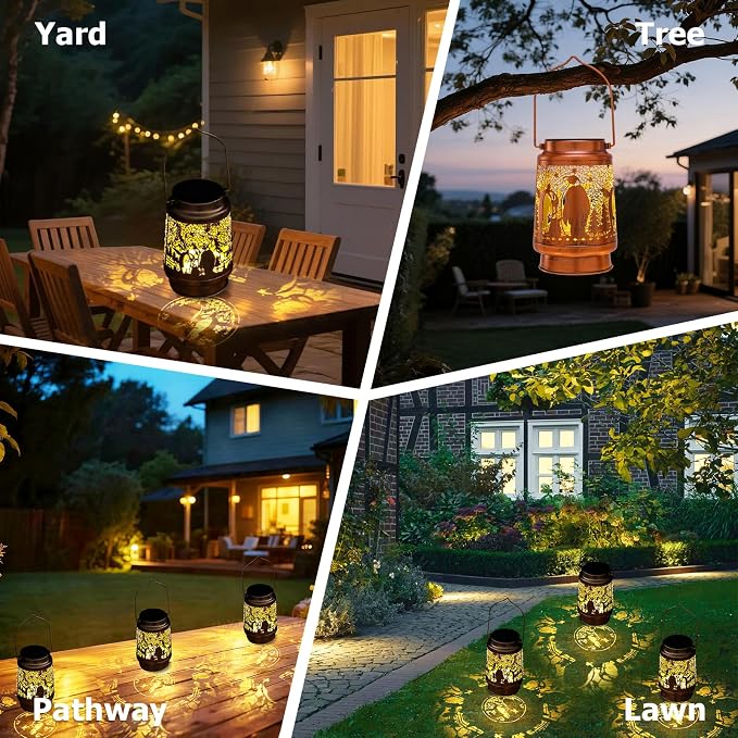 Penguin Birthday Gifts for Women Mom Grandma, Solar Lanterns Outdoor Waterproof Garden Decor Hanging Lantern Lights, Metal LED Decorative Gardening Light for Patio Yard Lawn Porch