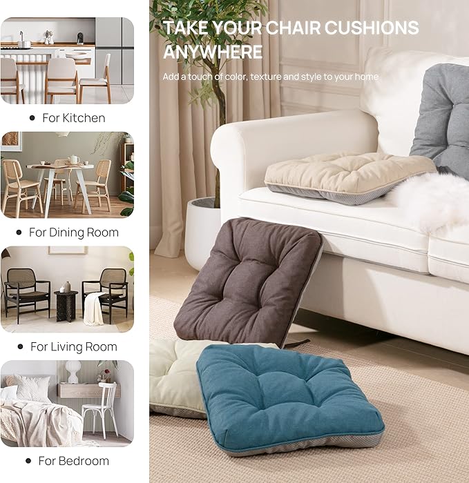 Love's cabin Memory Foam Chair Cushions Set of 4, 19"x19"x3.5" Indoor & Outdoor Seat Pads for Dining, Kitchen, Office, Patio Chairs - Grey