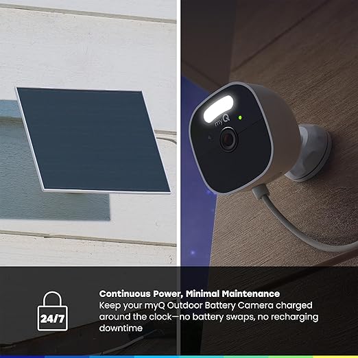 myQ Solar Panel for myQ Outdoor Battery Camera, 6.5 Foot (2m) USB-C Cable, Waterproof, 3.8W and 5V, 360° Rotation & 180° Tilt
