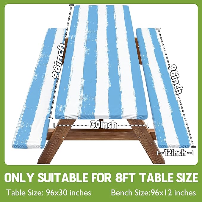 Picnic Table Cover with Bench Covers Camping Essentials Waterproof Windproof Patio Outdoor Tablecloth with Storage Bag, Fitted Rectangle Tables and Seats Tablecover for Rv Owner Camper 96in