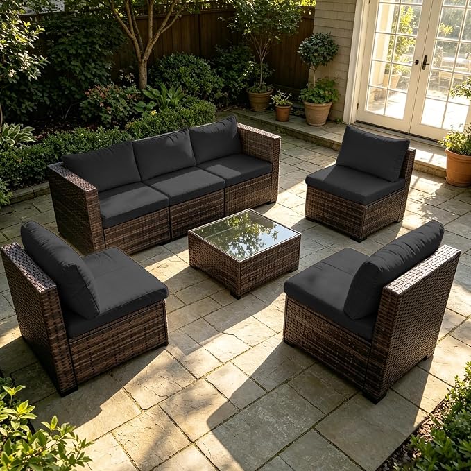 12 Pcs Patio Cushion Covers, Outdoor Rattan Sectional Sofa Cushion Covers, Replacement Washable & Reusable Furniture Protector for Patio Couch (12Pcs-Black, 25.6 * 25.6 * 4-inch)