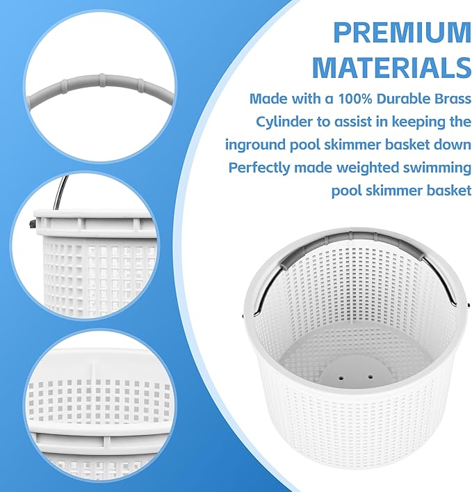 7'' Inground Pool Skimmer Basket for Hayward Skimmer Basket & Pool Filter Basket SP1082CA | Built-in Weight | with Stainless Steel Handle & Rubber Grip