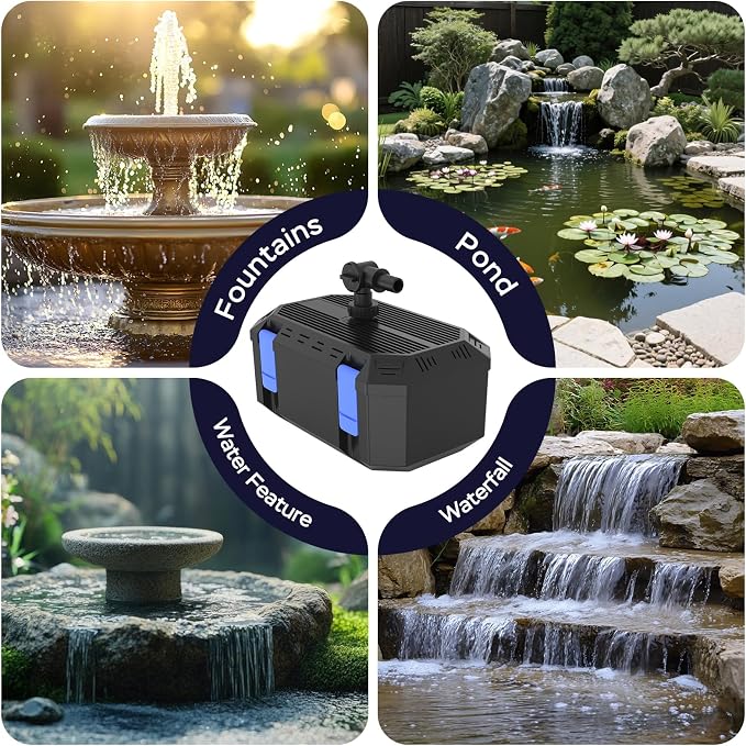 Pond Filter Pump with 4-Stage Filtration System | 35W 550GPH Submersible Pond Pump | Pond Filter Box for 350-500 Gal Outdoor Koi Fish Pond, Garden, Fountain, Waterfall & Water Feature