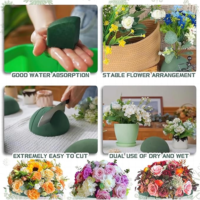 8 Pack Round Floral Foam Half Ball,Wet & Dry Flower Foam for Fresh or Artificial Flower Arrangements, Florist Foam,Plant Foam for Wedding, Birthdays, Party, Home Decorations(5.5 x 2.75 inches)