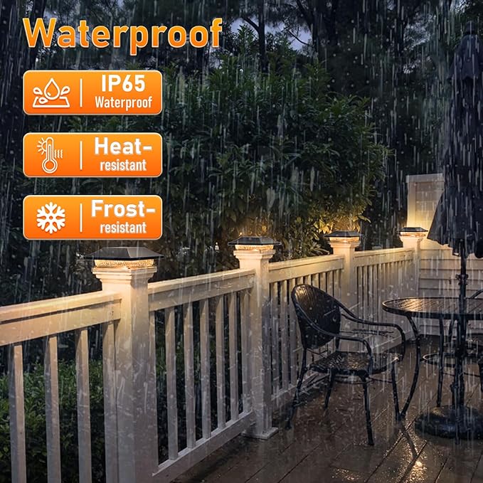 8 Pack Solar Post Cap Lights, Outdoor Fence Solar Powered Cap with 4 Lighting Modes Waterproof Light Decorative for Deck Patio or Garden Decor, Fits 4x4 Wood Vinyl Posts