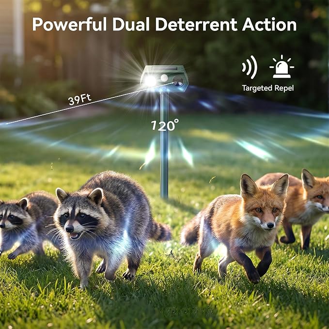 Cat Repellent Outdoor Solar Animal Repeller Motion Activated Deer Repellent Device Humane Dog Racoon Squirrel Deterrent for Garden Yard Farm Waterproof (4, Dark Green)