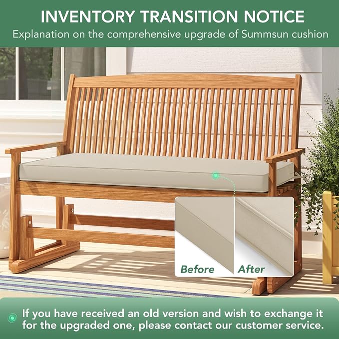 Summsun Outdoor Bench Cushion: Waterproof and Fade Resistant Patio Furniture Cushions - Non-Slip Bench Pad Cushion with Removable Cover for Garden Swing Porch Sofa Settee, 45 x 18 Inch, Beige