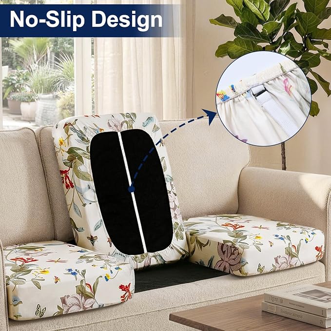 Smiry Waterproof Patio Cushion Covers, Stretch Outdoor Couch Slipcovers Replacement Washable Furniture Protector Sofa Chair Seat Cover for Dogs and Pets (12 Pcs, Beige and Green)
