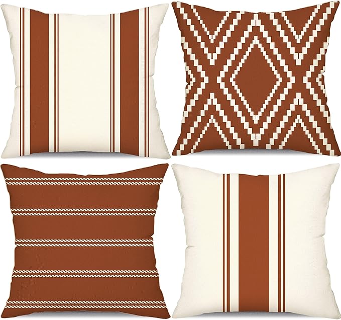 DFXSZ Outdoor Pillow Covers 18x18 Inch Set of 4 Rust Waterproof Modern Geometry Throw Pillows Outdoor Summer Waterproof Decor for Patio Funiture Garden Polyester Cushion Covers 013M18