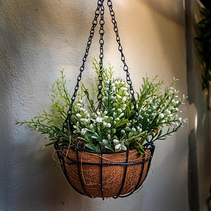 Ashman 16 Inch Metal Hanging Planter Basket with Coco Coir Liner Round Wire Plant Holder Chain Porch Decor Flower Pots Hanger Garden Decoration Indoor Outdoor Watering Hanging Baskets (4 Pack)
