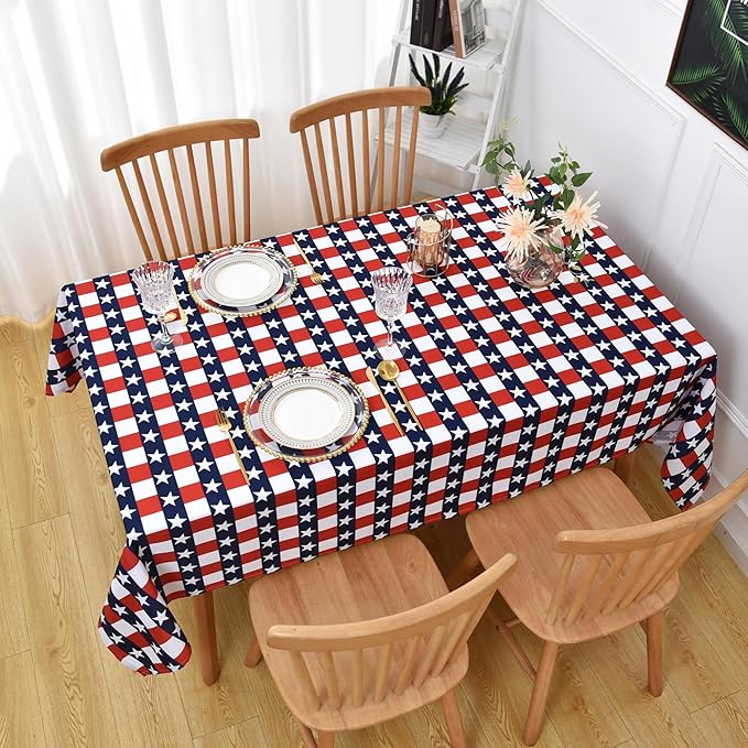 American Gingham Buffalo Tablecloth Fabric - Oblong 58x144 Inch Water Proof Patriotic Table Cloth for Indoor Outdoor - Table Cover for Birthday, Picnics, BBQs, and Parties