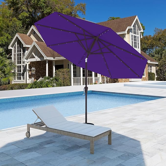 9FT Patio Umbrella with Solar Lights,Outdoor Market Umbrella with Tilt and Crank, LED Lighted Table Umbrella for Garden,Deck,Backyard,Pool,Beach
