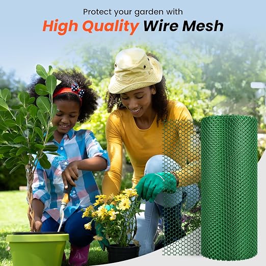 Toolterritary 16IN x 50FT Plastic Chicken Wire Mesh, Chicken Wire for Floral Arrangements, Chicken Wire Mesh for Crafts with 100 Pcs Zip Ties, Mesh Fence for Dogs, Deers, Poultry