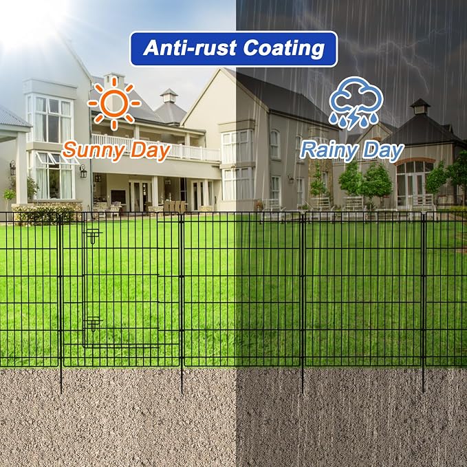 INJOPEXI Decorative Garden Fence 6 Panels 13ft (L)×36in (H) Metal Garden Fences with 5 Panels + 1 Gate, Animal Barrier Rabbit Fence Rustproof Wire Temporary Dog Fencing Outdoor for Yard Lawn Patio