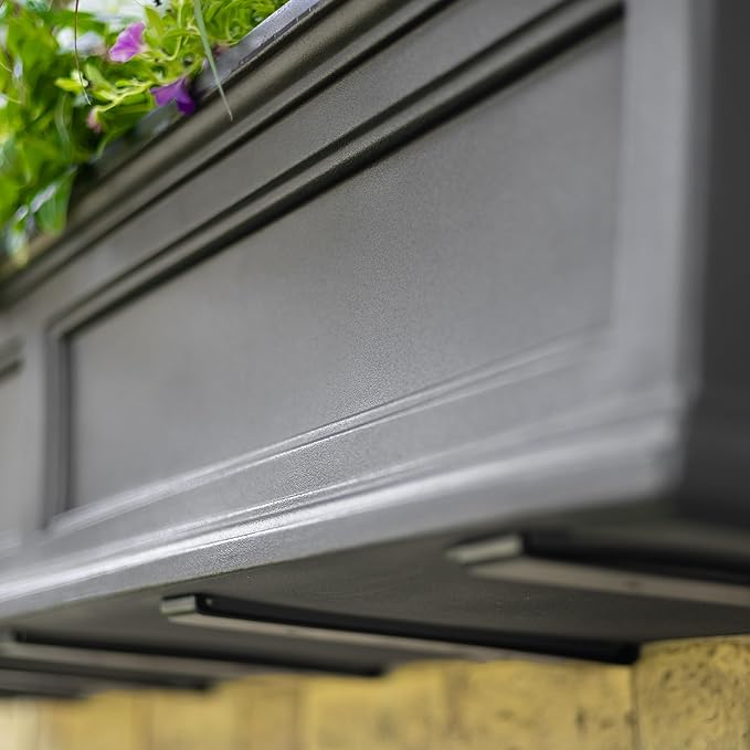 Mayne Fairfield 4ft Window Box, Self Watering Flower Box with Double Wall Design, All Season Fade Resistant Outdoor Window Planter with Steel Mounting Bracket, Graphite Grey