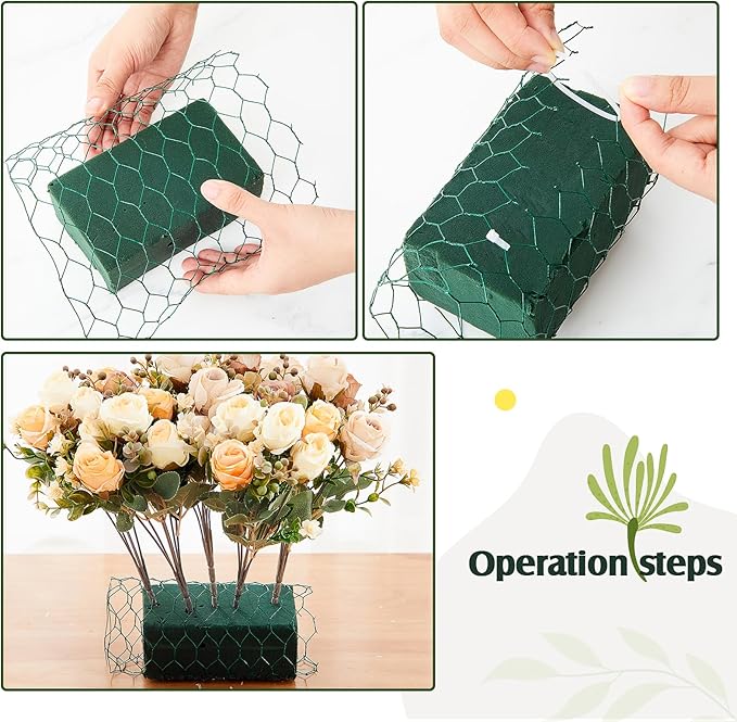 Jingmore 6 Pack Dry and Wet Floral Foam Blocks (7.8” L x 3.5” W x 2.4” H) and Chicken Wire for Flower Arrangements, 17.7 x 157 Inch Green Mesh for Wedding Birthday Decoration Garden Crafts