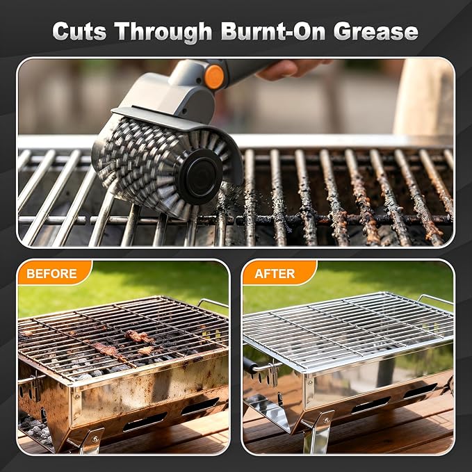 Upgraded Electric Grill Brush - Extreme 50kg Torque Power Grill Brush, 7.4V Motor, Safe for All Grills, SUS304 Anti-Shedding Bristle, with Heat Resistant Mat & Polishing Pad