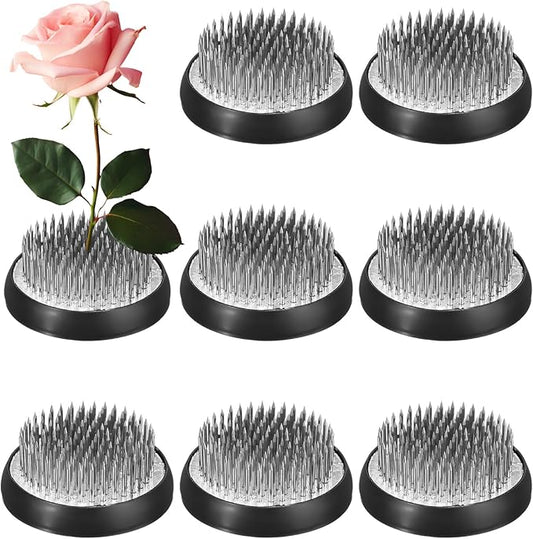 Sliner 8 Pcs 2.76 x 0.43 Inch Floral Frogs Round Brass Flower Holder Japanese Ikebana Vase Floral Frogs Arranger Fixed Tools Pin for Flower Arrangement Home DIY Craft(Silver)