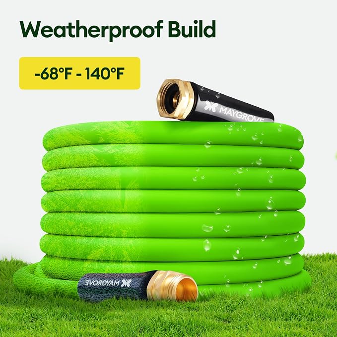 Maygrove 25 ft Garden Hose, 5/8 in ID, Heavy-Duty, Leakproof, Kink-Resistant Water Hose with Swivel Brass Fittings, 600 PSI Burst Rating, Ideal for Car Wash & Lawn Watering
