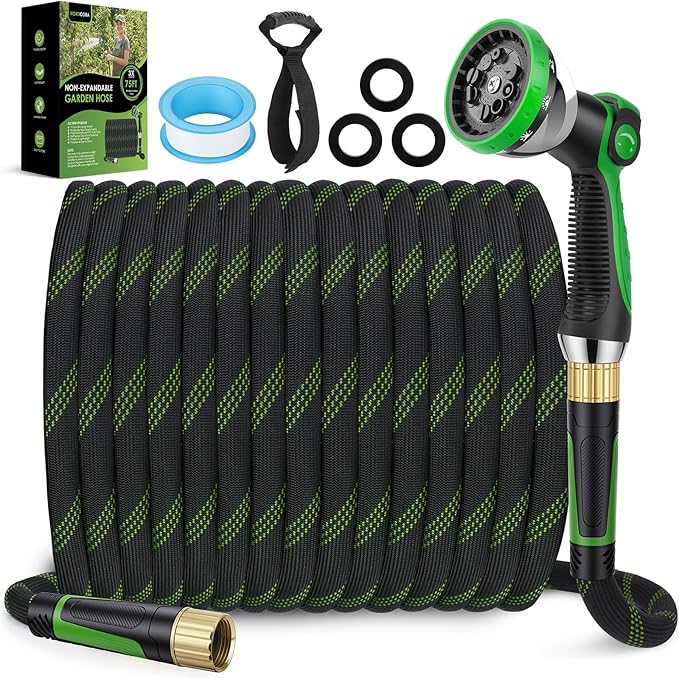 Non-Expanding Garden Hose 75 ft, Lightweight Hose & Flexible Water Hose With 10-Pattern Spray Nozzle, Kink-Free Design, Durable Leakproof Yard Outdoor Hose, Portable Storage Strap, 75 Feet