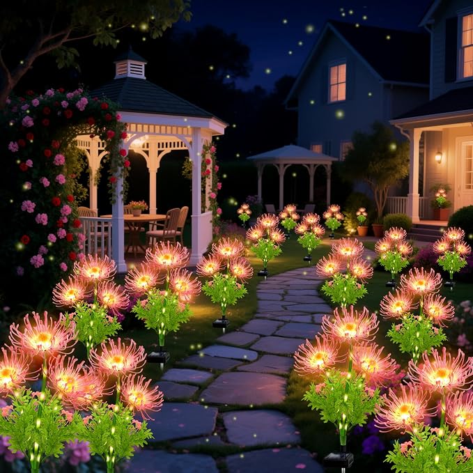 Solar Garden Flower Lights Outdoor, 8 Pack Pink Spider Lily Solar Lights with Glowing Stems, IP65 Waterproof LED Yard Decor for Patio Lawn Pathway, Mother's Day Valentine Gifts for Women Mom Grandma