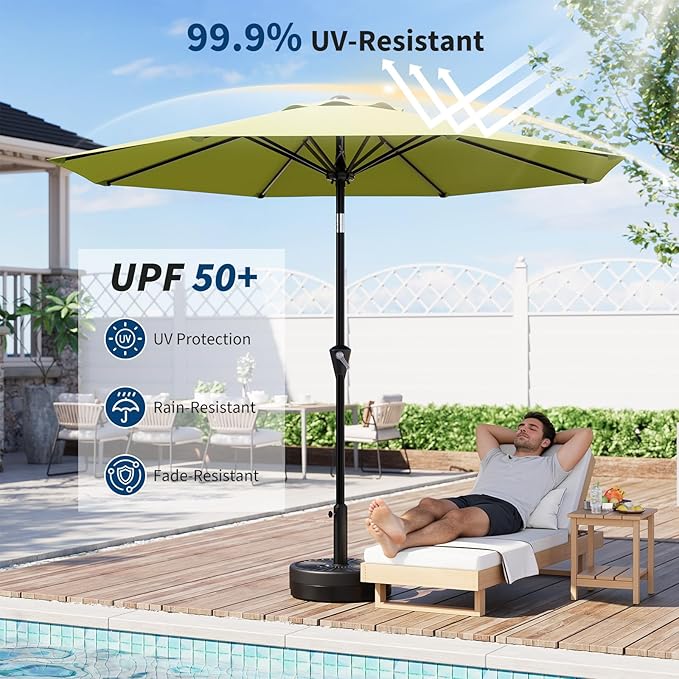 GarveeLife 10FT Umbrella Outdoor Patio, Table Umbrella with Push Button Tilt and Crank, 8 Sturdy Ribs Waterproof UV Protection for Garden, Pool, Deck, Backyard, Market (Fruit Green)