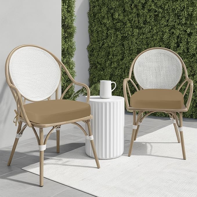 idee-home Outdoor Chair Cushions Set of 2, 17" x 17" Thick D-Shaped Patio Furniture Outdoor Seat Cushions Waterproof with Ties, Dining Pads