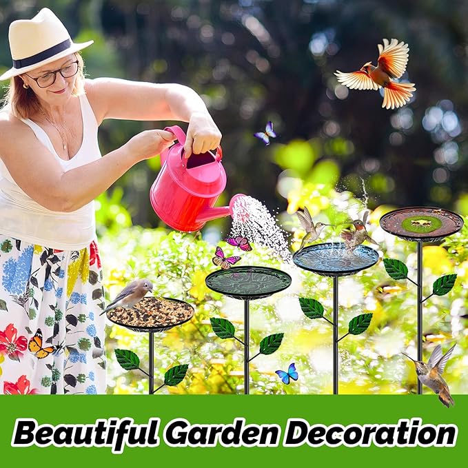 4 Pack Metal Bird Bath for Outside, Small Hummingbird Bath Bowl with Metal Stakes, Detachable Birdfeeder Birdbath Garden Decor for Outdoor Yard Lawn