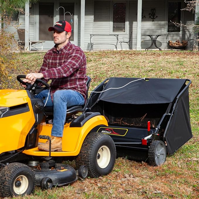 Brinly 42" Tow-Behind Lawn Sweeper in Hammered Finish with High-Velocity Brushes, Textured Black