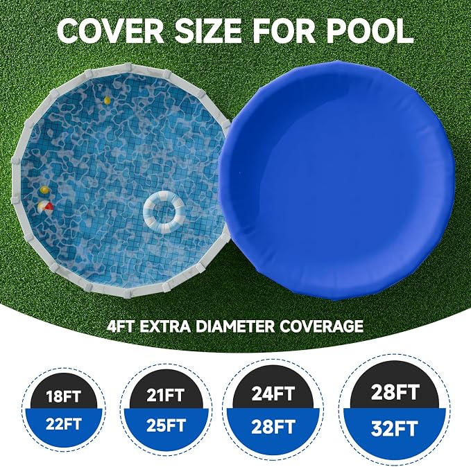 [Ultra Thick] 28FT Round Winter Pool Covers for Above Ground Pool Covers Easy Install 195GSM 500D,UV & Tear Resistant, Upgraded Heavy-Duty Winch, Reinforced Edges,Extra 4Ft Overlap